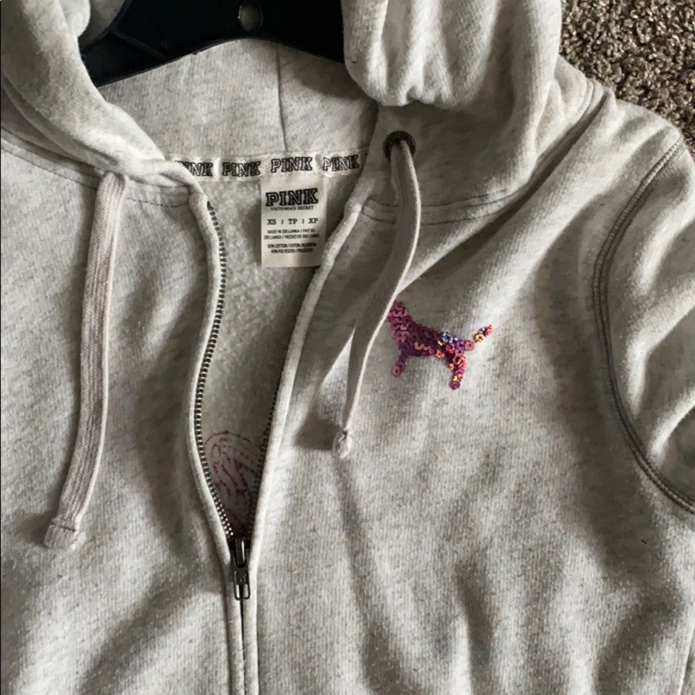 grey pink zip up